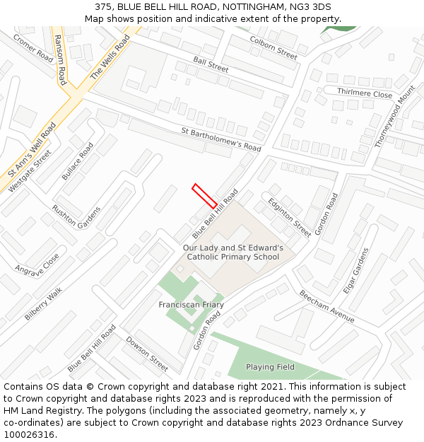 375, BLUE BELL HILL ROAD, NOTTINGHAM, NG3 3DS: Location map and indicative extent of plot