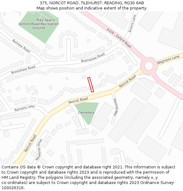 375, NORCOT ROAD, TILEHURST, READING, RG30 6AB: Location map and indicative extent of plot