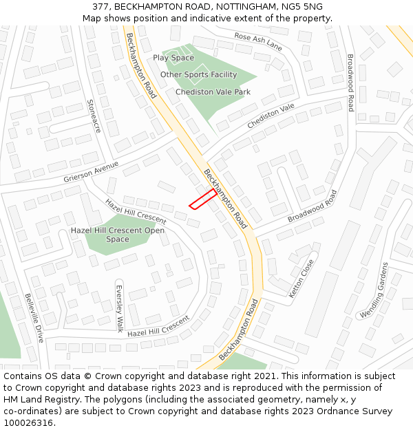 377, BECKHAMPTON ROAD, NOTTINGHAM, NG5 5NG: Location map and indicative extent of plot