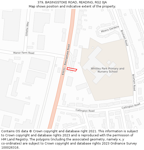 379, BASINGSTOKE ROAD, READING, RG2 0JA: Location map and indicative extent of plot