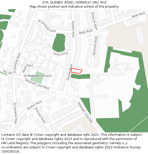 37A, QUEBEC ROAD, NORWICH, NR1 4HZ: Location map and indicative extent of plot