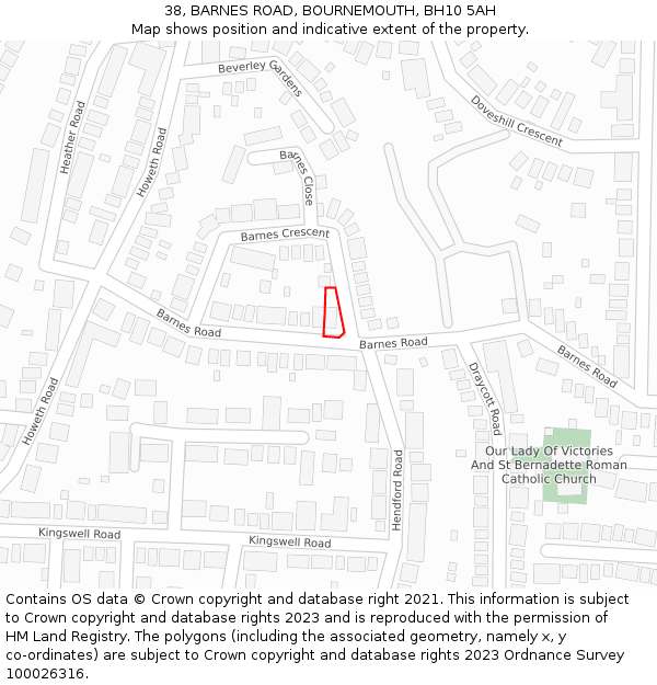 38, BARNES ROAD, BOURNEMOUTH, BH10 5AH: Location map and indicative extent of plot
