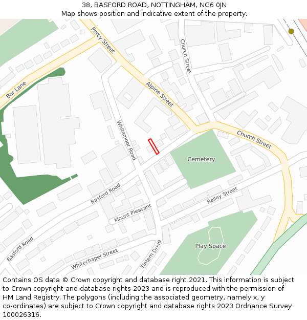 38, BASFORD ROAD, NOTTINGHAM, NG6 0JN: Location map and indicative extent of plot