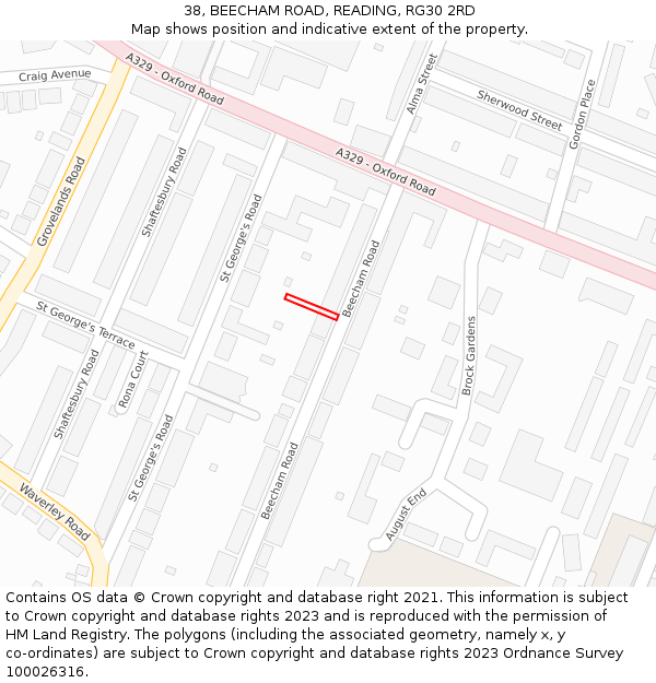 38, BEECHAM ROAD, READING, RG30 2RD: Location map and indicative extent of plot