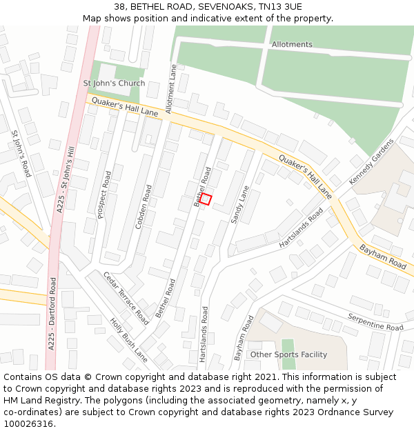 38, BETHEL ROAD, SEVENOAKS, TN13 3UE: Location map and indicative extent of plot