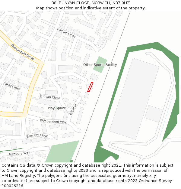 38, BUNYAN CLOSE, NORWICH, NR7 0UZ: Location map and indicative extent of plot
