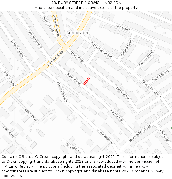 38, BURY STREET, NORWICH, NR2 2DN: Location map and indicative extent of plot