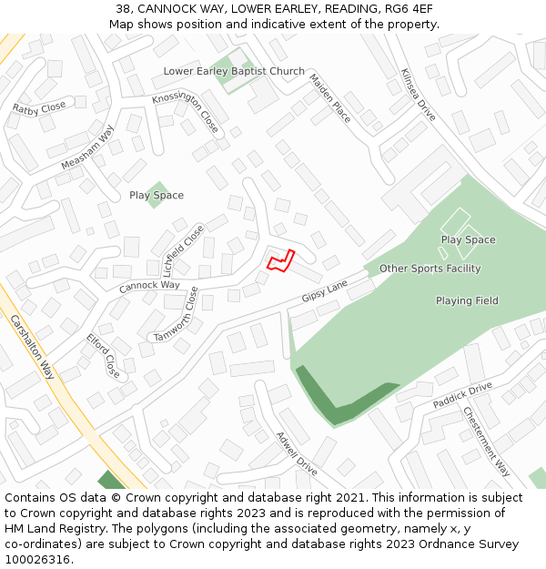 38, CANNOCK WAY, LOWER EARLEY, READING, RG6 4EF: Location map and indicative extent of plot