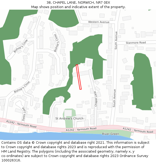 38, CHAPEL LANE, NORWICH, NR7 0EX: Location map and indicative extent of plot