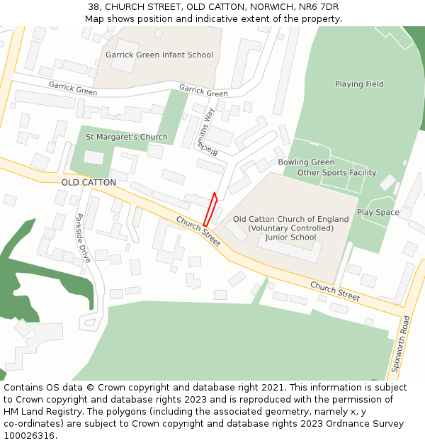 38, CHURCH STREET, OLD CATTON, NORWICH, NR6 7DR: Location map and indicative extent of plot