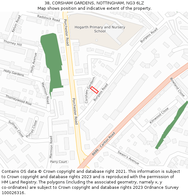 38, CORSHAM GARDENS, NOTTINGHAM, NG3 6LZ: Location map and indicative extent of plot