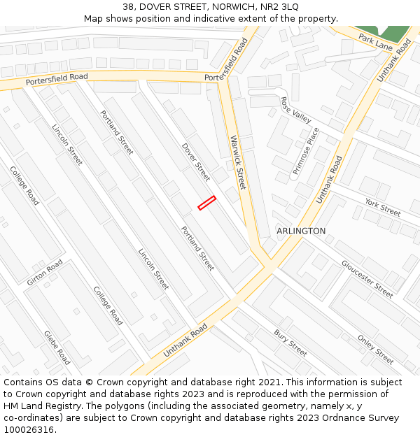 38, DOVER STREET, NORWICH, NR2 3LQ: Location map and indicative extent of plot