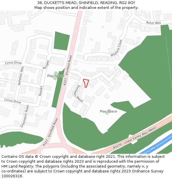 38, DUCKETT'S MEAD, SHINFIELD, READING, RG2 9GY: Location map and indicative extent of plot