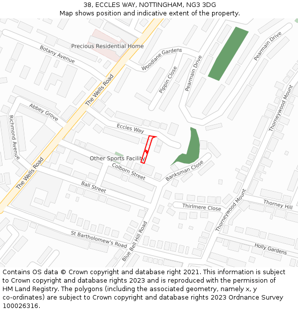 38, ECCLES WAY, NOTTINGHAM, NG3 3DG: Location map and indicative extent of plot