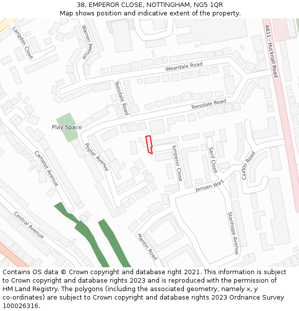 38, EMPEROR CLOSE, NOTTINGHAM, NG5 1QR: Location map and indicative extent of plot
