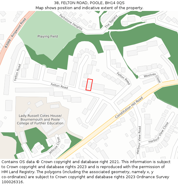 38, FELTON ROAD, POOLE, BH14 0QS: Location map and indicative extent of plot