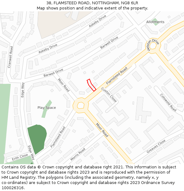 38, FLAMSTEED ROAD, NOTTINGHAM, NG8 6LR: Location map and indicative extent of plot