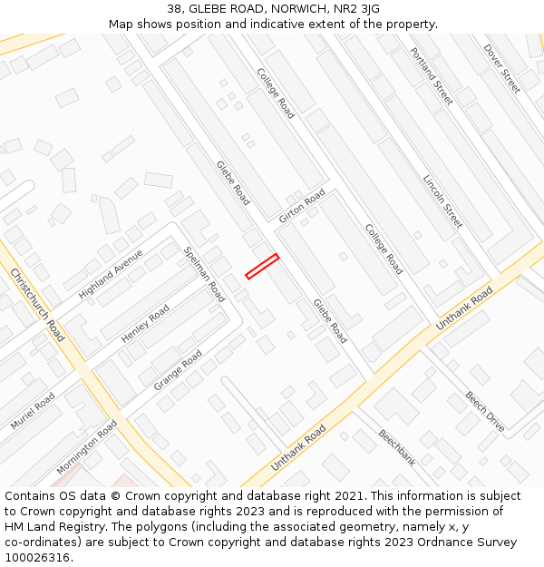 38, GLEBE ROAD, NORWICH, NR2 3JG: Location map and indicative extent of plot