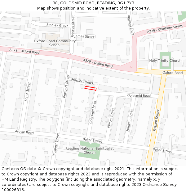 38, GOLDSMID ROAD, READING, RG1 7YB: Location map and indicative extent of plot
