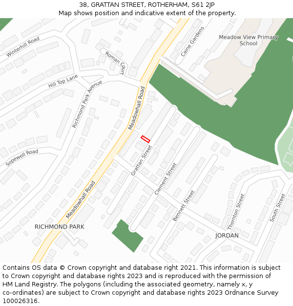 38, GRATTAN STREET, ROTHERHAM, S61 2JP: Location map and indicative extent of plot