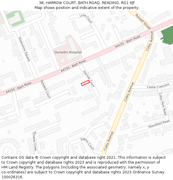 38, HARROW COURT, BATH ROAD, READING, RG1 6JF: Location map and indicative extent of plot