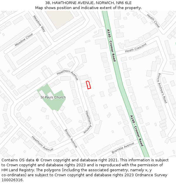 38, HAWTHORNE AVENUE, NORWICH, NR6 6LE: Location map and indicative extent of plot