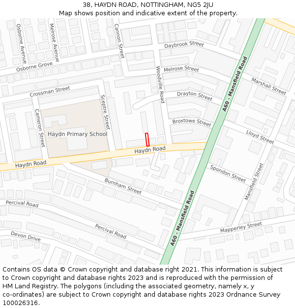 38, HAYDN ROAD, NOTTINGHAM, NG5 2JU: Location map and indicative extent of plot