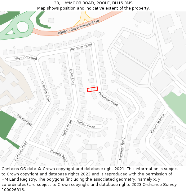 38, HAYMOOR ROAD, POOLE, BH15 3NS: Location map and indicative extent of plot
