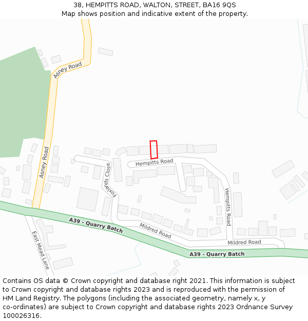 38, HEMPITTS ROAD, WALTON, STREET, BA16 9QS: Location map and indicative extent of plot
