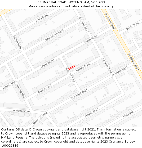 38, IMPERIAL ROAD, NOTTINGHAM, NG6 9GB: Location map and indicative extent of plot