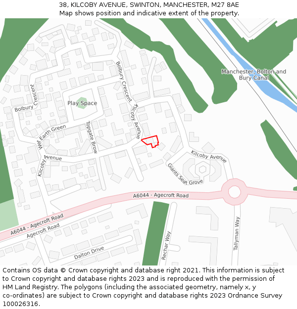 38, KILCOBY AVENUE, SWINTON, MANCHESTER, M27 8AE: Location map and indicative extent of plot