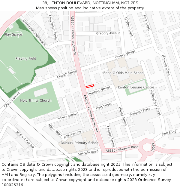 38, LENTON BOULEVARD, NOTTINGHAM, NG7 2ES: Location map and indicative extent of plot