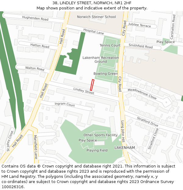38, LINDLEY STREET, NORWICH, NR1 2HF: Location map and indicative extent of plot