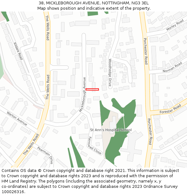 38, MICKLEBOROUGH AVENUE, NOTTINGHAM, NG3 3EL: Location map and indicative extent of plot