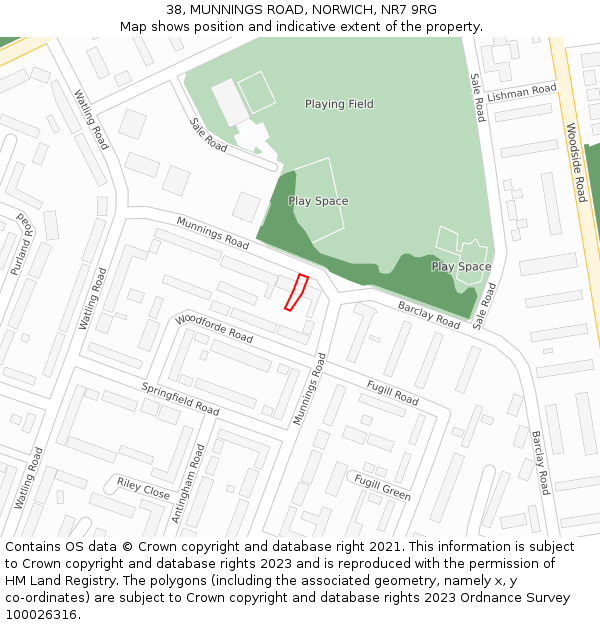 38, MUNNINGS ROAD, NORWICH, NR7 9RG: Location map and indicative extent of plot