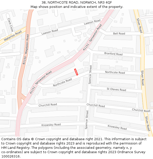 38, NORTHCOTE ROAD, NORWICH, NR3 4QF: Location map and indicative extent of plot
