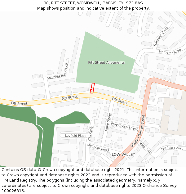 38, PITT STREET, WOMBWELL, BARNSLEY, S73 8AS: Location map and indicative extent of plot