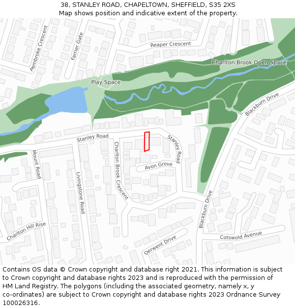 38, STANLEY ROAD, CHAPELTOWN, SHEFFIELD, S35 2XS: Location map and indicative extent of plot