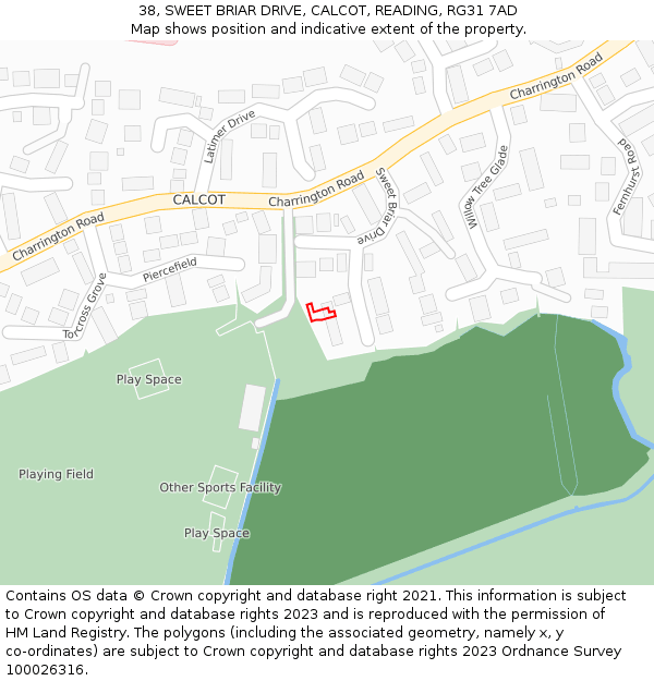38, SWEET BRIAR DRIVE, CALCOT, READING, RG31 7AD: Location map and indicative extent of plot