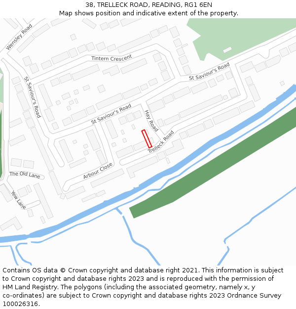 38, TRELLECK ROAD, READING, RG1 6EN: Location map and indicative extent of plot