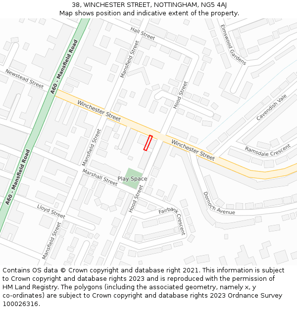 38, WINCHESTER STREET, NOTTINGHAM, NG5 4AJ: Location map and indicative extent of plot