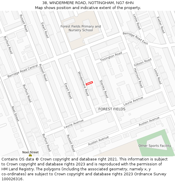 38, WINDERMERE ROAD, NOTTINGHAM, NG7 6HN: Location map and indicative extent of plot