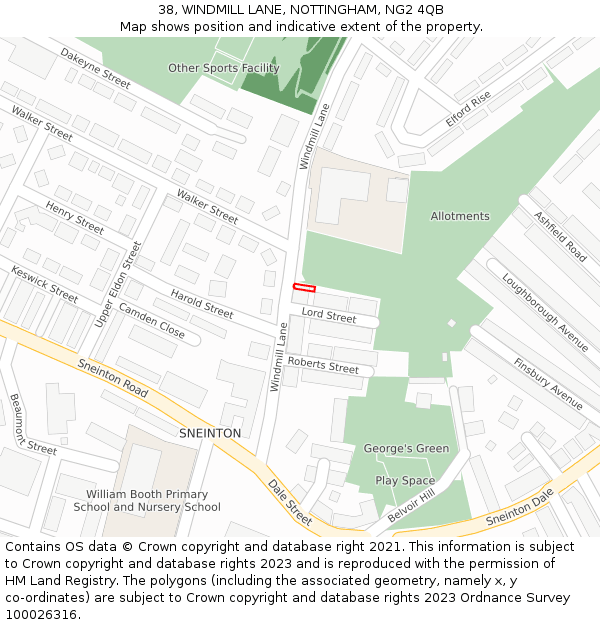 38, WINDMILL LANE, NOTTINGHAM, NG2 4QB: Location map and indicative extent of plot