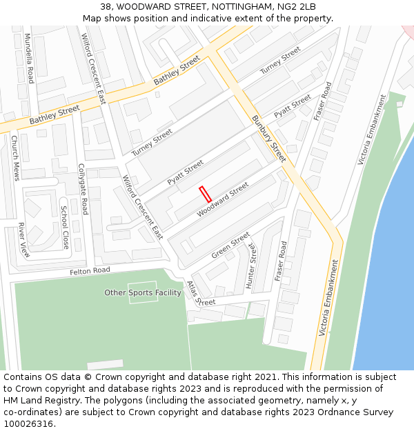 38, WOODWARD STREET, NOTTINGHAM, NG2 2LB: Location map and indicative extent of plot
