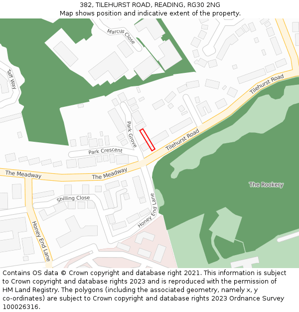 382, TILEHURST ROAD, READING, RG30 2NG: Location map and indicative extent of plot