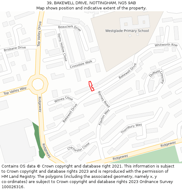 39, BAKEWELL DRIVE, NOTTINGHAM, NG5 9AB: Location map and indicative extent of plot