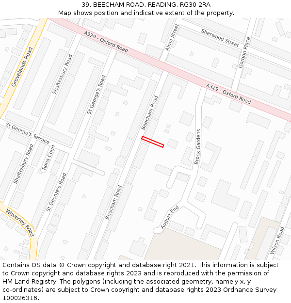 39, BEECHAM ROAD, READING, RG30 2RA: Location map and indicative extent of plot