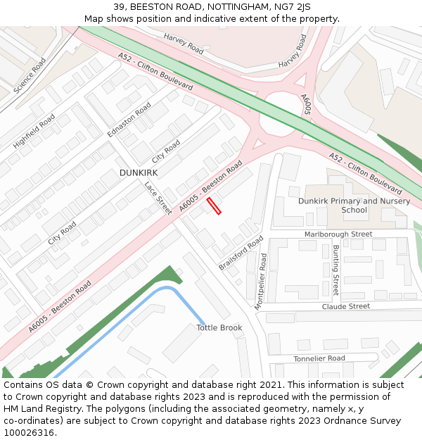 39, BEESTON ROAD, NOTTINGHAM, NG7 2JS: Location map and indicative extent of plot