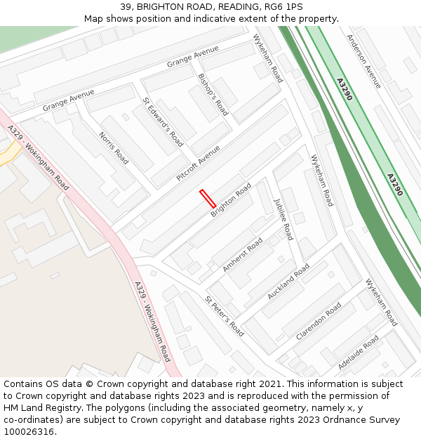 39, BRIGHTON ROAD, READING, RG6 1PS: Location map and indicative extent of plot