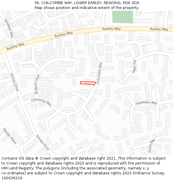 39, CHILCOMBE WAY, LOWER EARLEY, READING, RG6 3DA: Location map and indicative extent of plot
